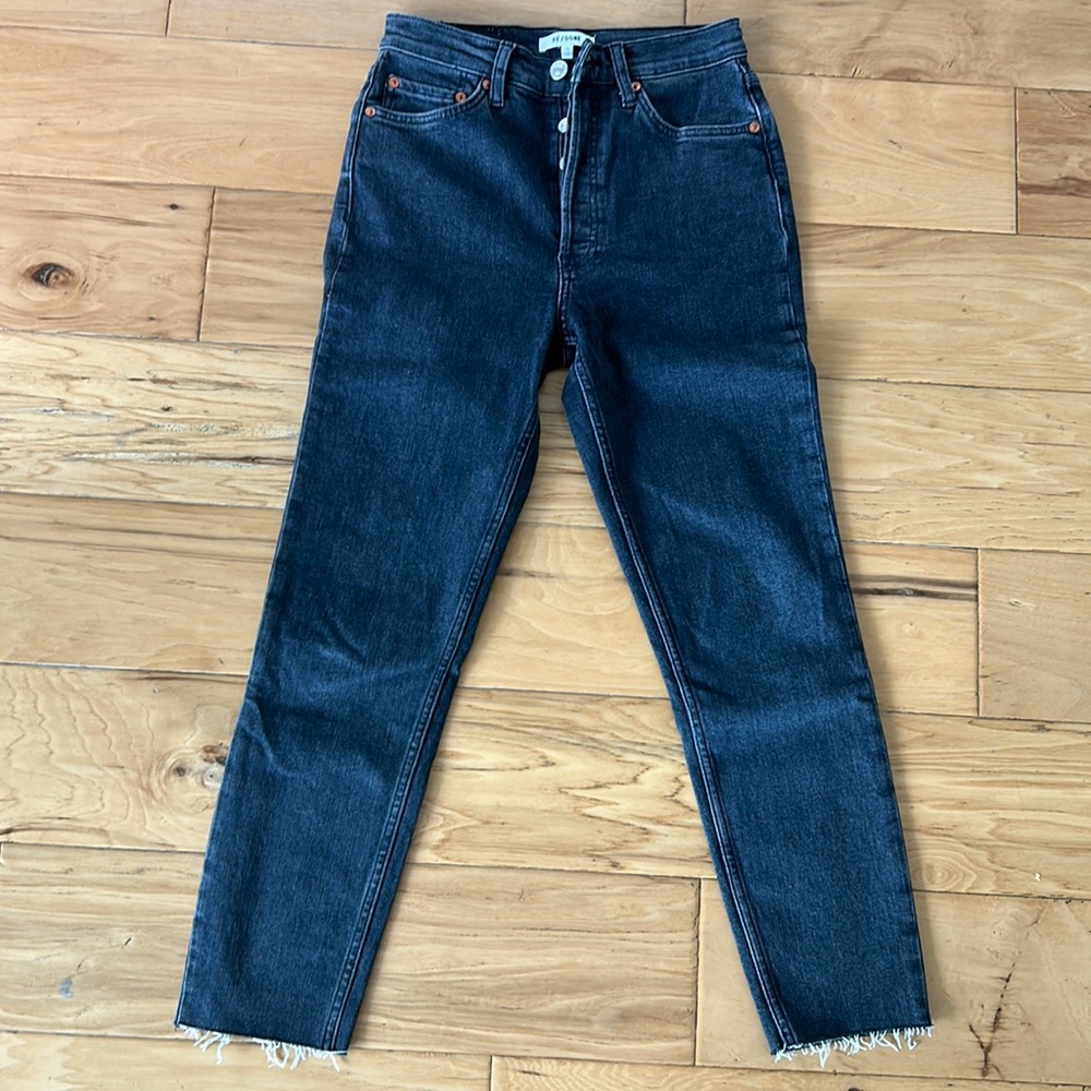 Re/done Comfort Stretch High Rise Ankle Crop - Stoned Noir Sz:28